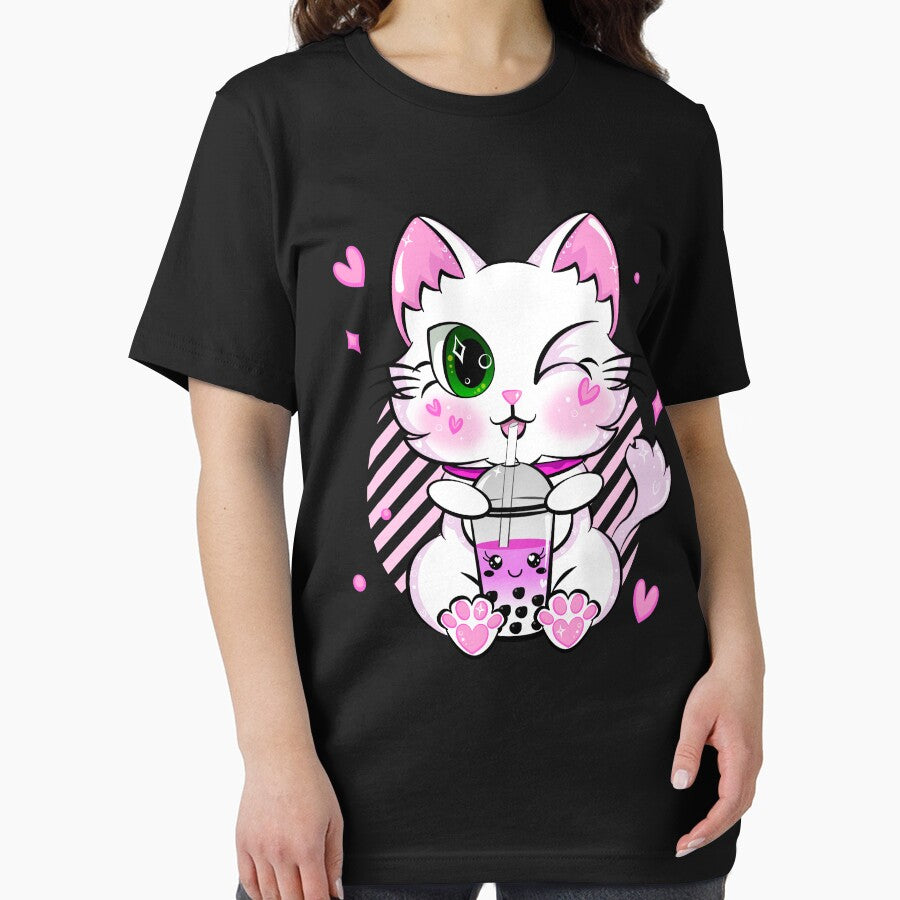 Kawaii Bubble Tea Neko Cat Pink Tapioca Boba Kitty by ZNOVANNA
