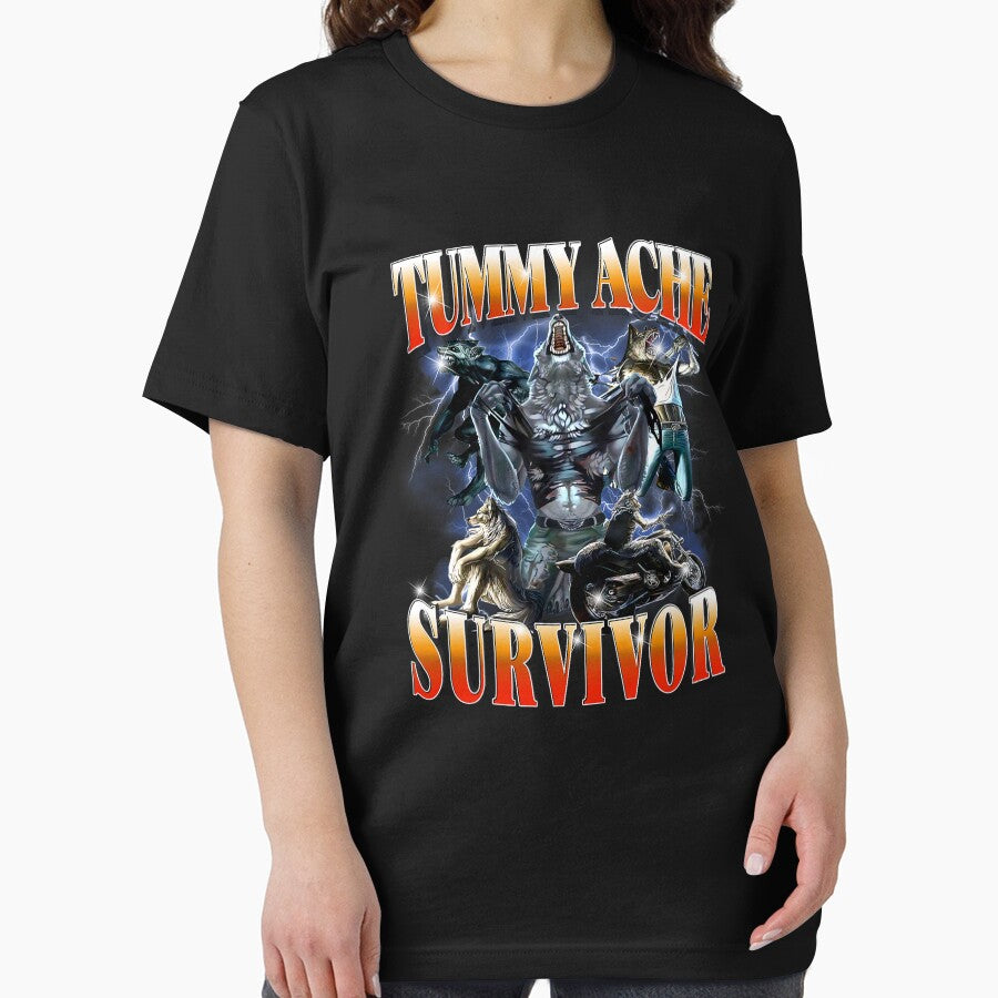 Tummy Ache Survivor Funny Alpha Wolf Meme for Men Women Kids by mjohnson9