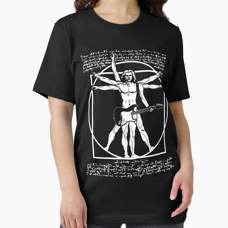VITRUVIAN MAN PLAYING THE GUITAR - DA VINCI GUITARIST - LEONARDO DA VINCI PARODY by ShirtWreck