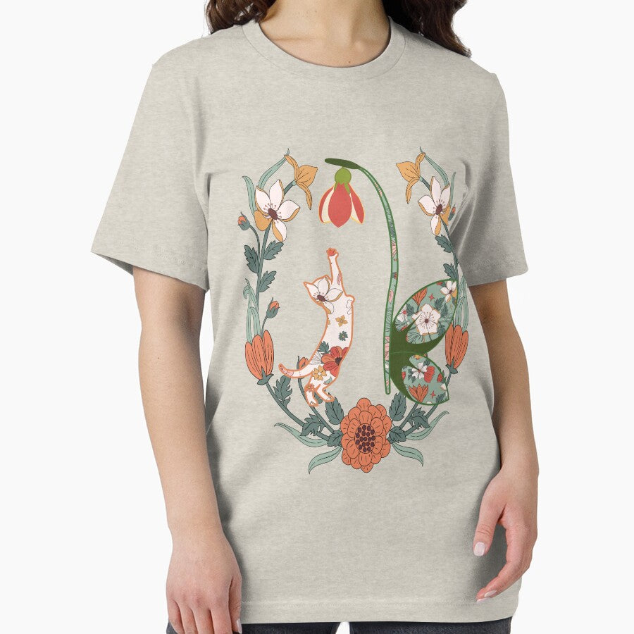 Boho Cat in Amid of Flowers: T-Shirt by Vachala