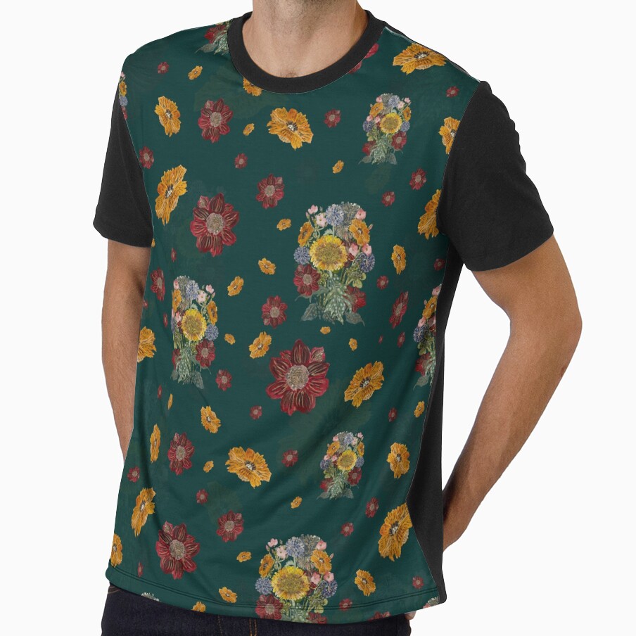 Bouquet flower seamless pattern on green background by Yana Mustafina | Boho Soulful Designs