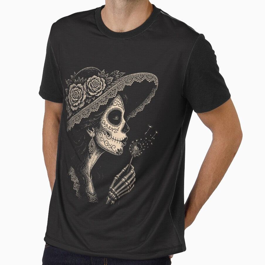 La Catrina Blowing Dandelion Gothic Sugar Skull Retro Design by kiralynstration