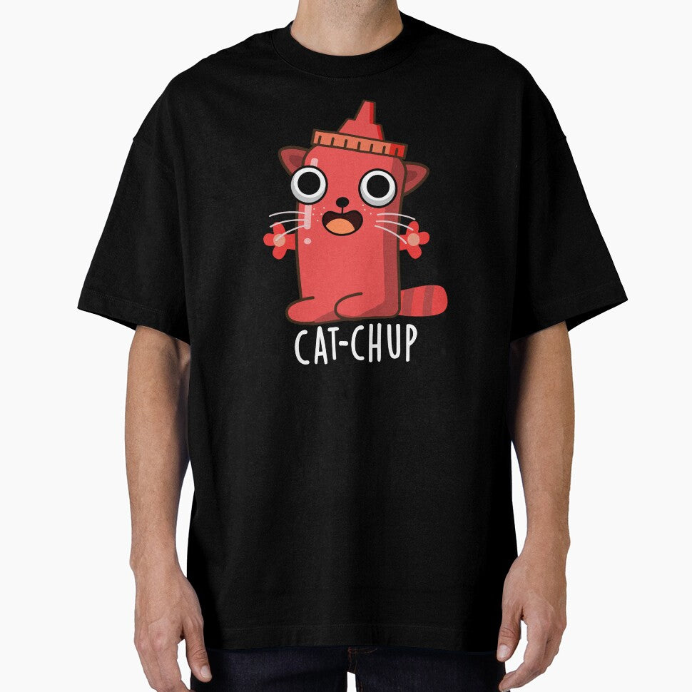 Cat-chup Funny Ketchup Pun (Dark BG) by punnybone
