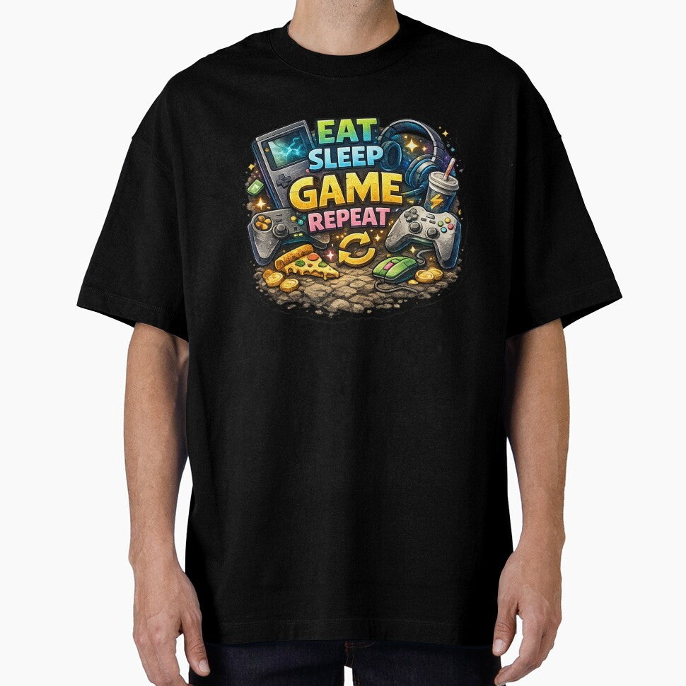 Eat Sleep Game Repeat – Colorful Gamer Lifestyle Gaming Design by Ana Gómez