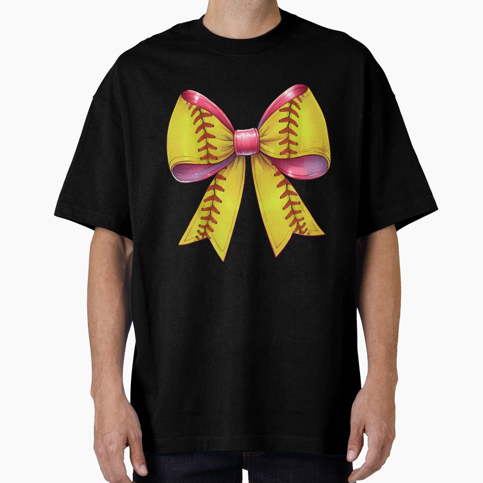 Coquette Bow Softball Pattern Mothers Day Ribbon Mom Girl Long Sleeve by facegm