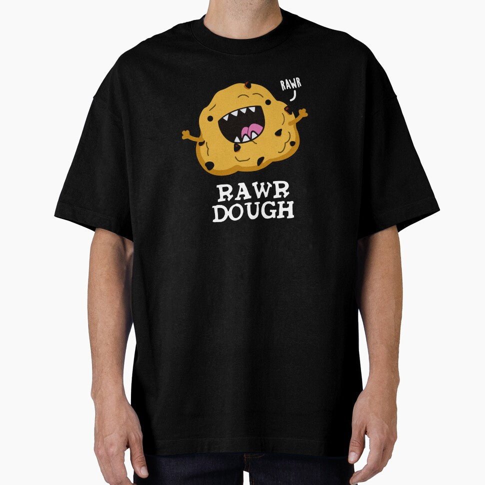 Rawr Dough Funny Raw Dough Food Pun (Dark BG) by punnybone
