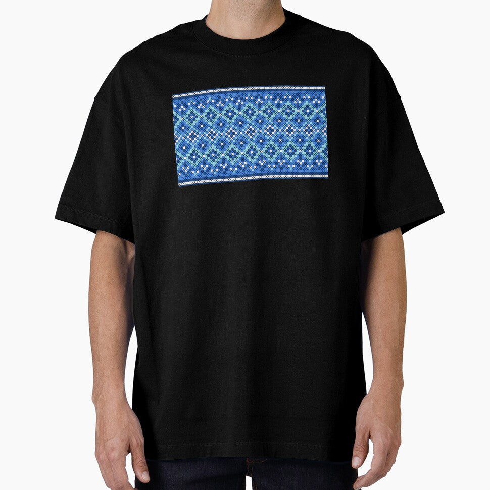 Cross-stitch knitting patterns in shades of blue and navy in an ethnic native style. by Nengsang