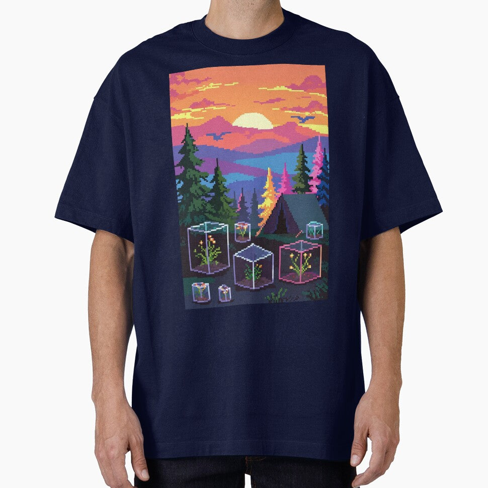 Retro Pixel Sunset Camp with Mini Terrariums by LuxeBuzz