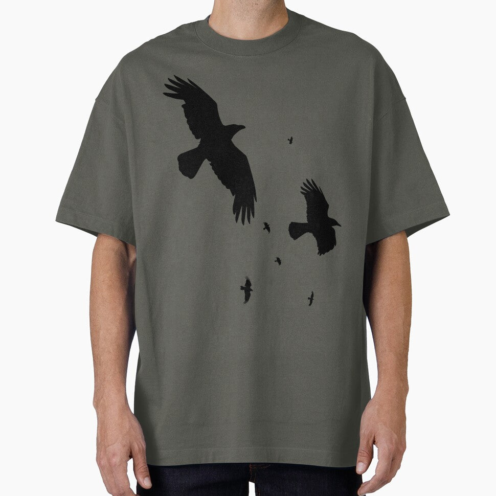 Crows or Ravens In Flight Minimalist Silhouette by taiche