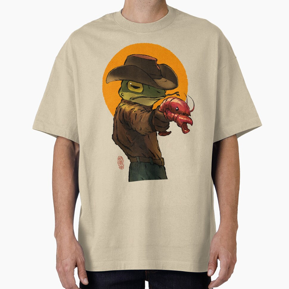 gunslinger cowboy western frog with pistol shrimp crawdad artwork drawing by DingHuArt