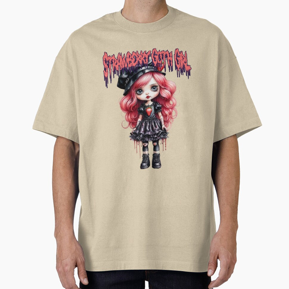 Strawberry Goth Girl with Pink Hair in watercolor paint by EmeraldCauldren