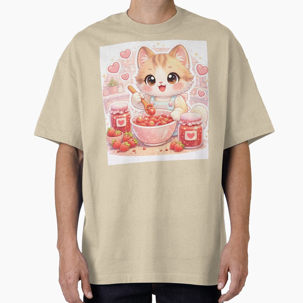 Kawaii Kitten Making Strawberry Jam – Cute Pastel Cat Kitchen Dessert Sticker by Furfolkz