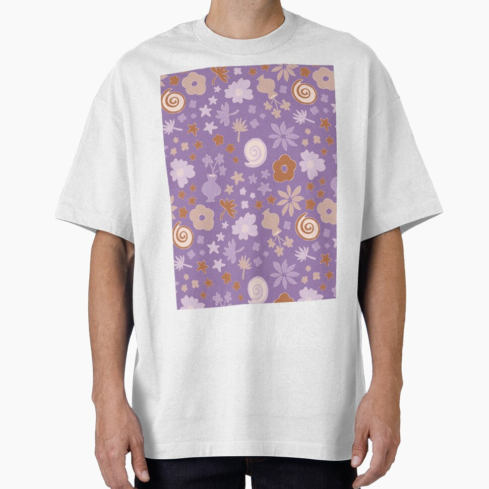 Boho Purple Lilac Beige Brown Flower Pattern Girls Room by blomastudios