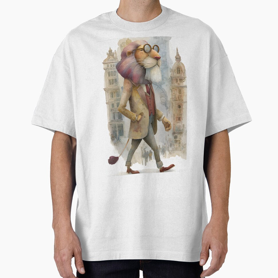 Stylish Lion Walking Through City Streets Elegantly by Artessie