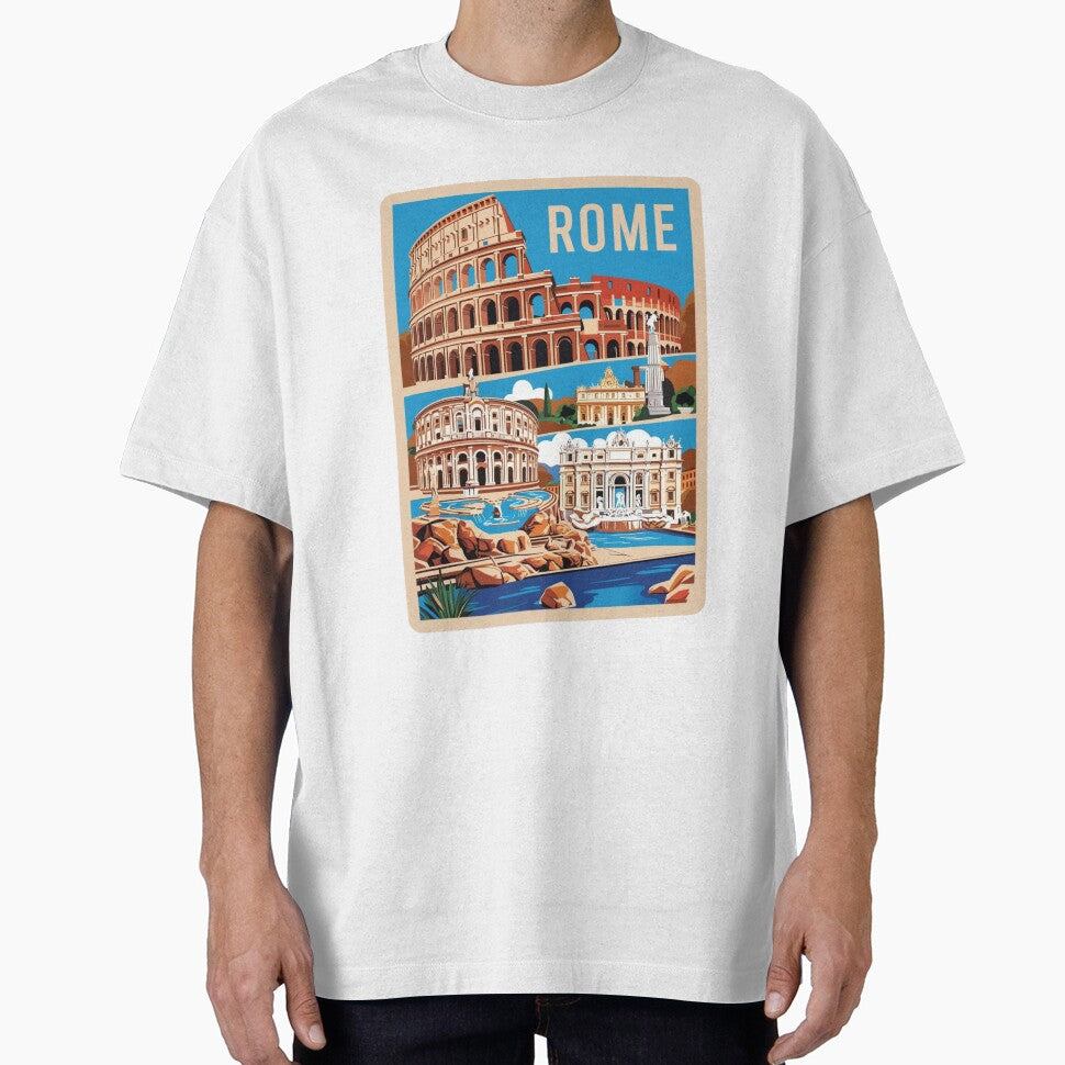 Rome Italy Vintage Travel Poster – Colosseum & Trevi Fountain by Mooncha36