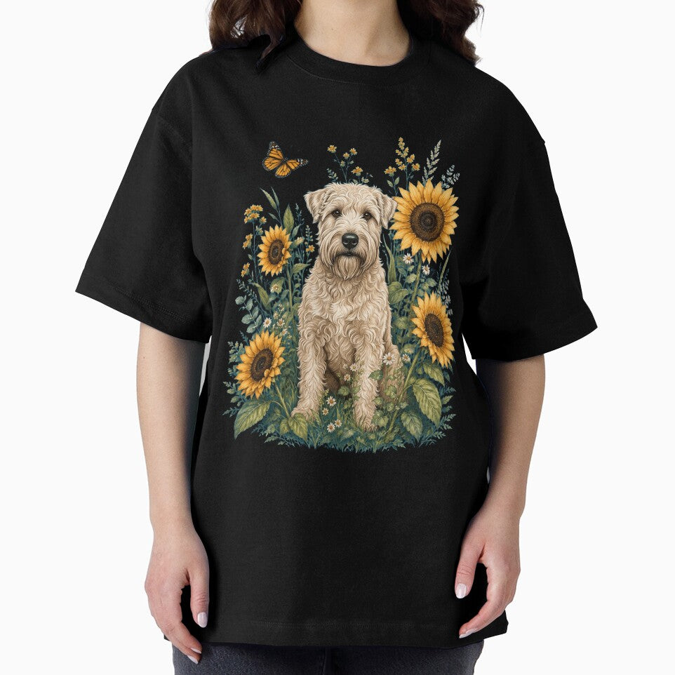 Soft Coated Wheaten Terrier With Sunflower Cottagecore Art Dog Owner by TerryConnells