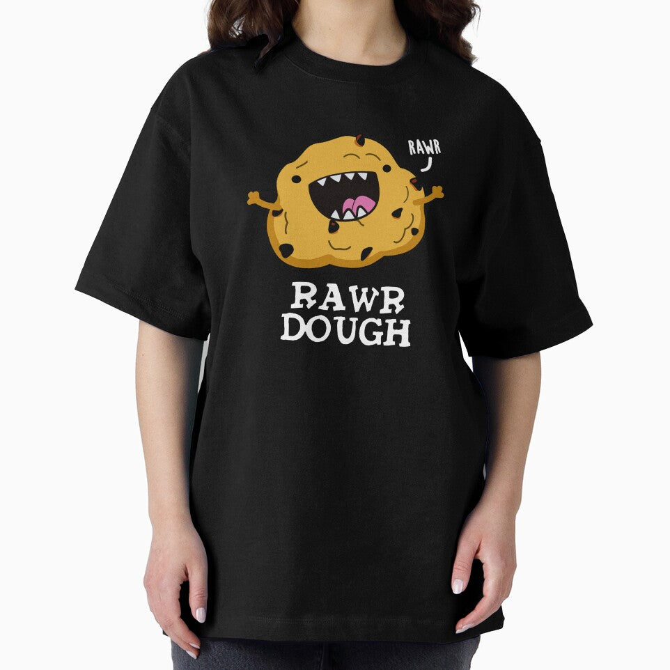 Rawr Dough Funny Raw Dough Food Pun (Dark BG) by punnybone