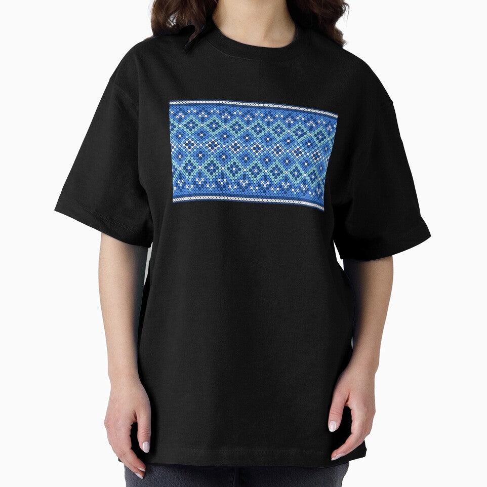 Cross-stitch knitting patterns in shades of blue and navy in an ethnic native style. by Nengsang