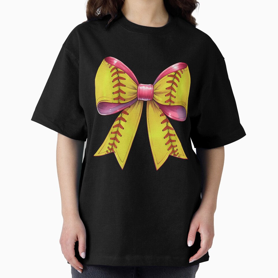 Coquette Bow Softball Pattern Mothers Day Ribbon Mom Girl Long Sleeve by facegm