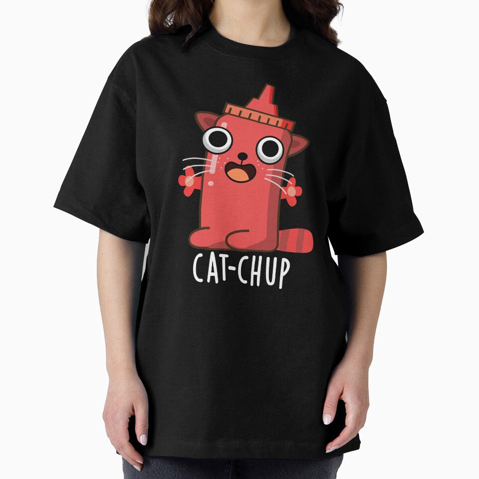 Cat-chup Funny Ketchup Pun (Dark BG) by punnybone