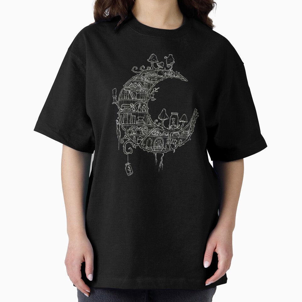 Library Mushroom Moon (White Lineart) By Sam Deacon Art by Sam Deacon Art