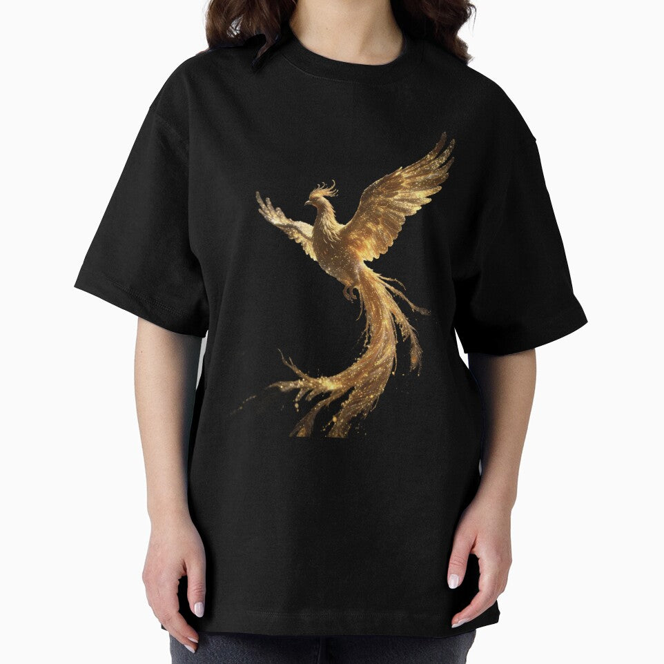 Golden Phoenix Rising" — Luxury Gold Mythical Bird Art Print | Glitter Phoenix Design | Premium Fantasy Wall Art & Merchandise Graphics by SketchSyndicate