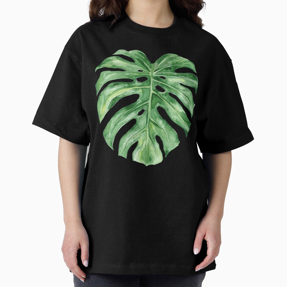 Tropical monstera leaf in watercolor art by TheSeasonalYard