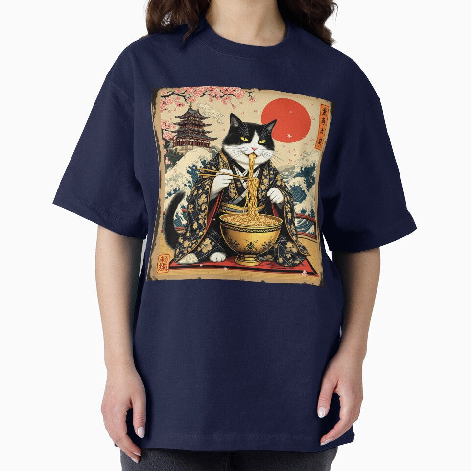 Samurai Cat with Golden Ramen Bowl | Vintage Japanese Ukiyo-e Style Illustration by KaryaVisionSTR