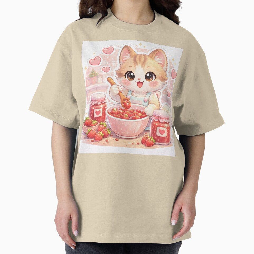 Kawaii Kitten Making Strawberry Jam – Cute Pastel Cat Kitchen Dessert Sticker by Furfolkz
