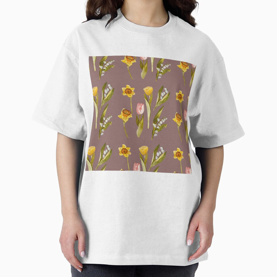 Daffodil tulip snowdrop Easter seamless pattern dusty pink by Yana Mustafina | Boho Soulful Designs