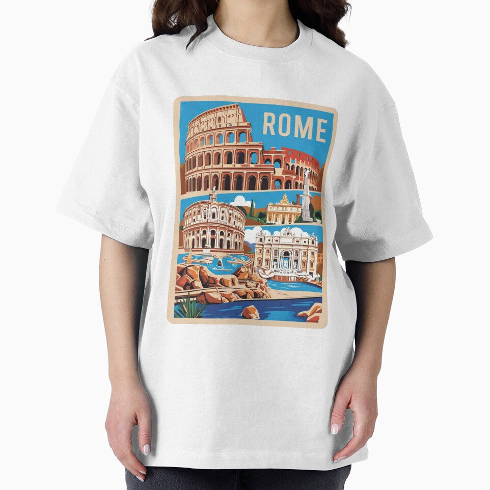 Rome Italy Vintage Travel Poster – Colosseum & Trevi Fountain by Mooncha36