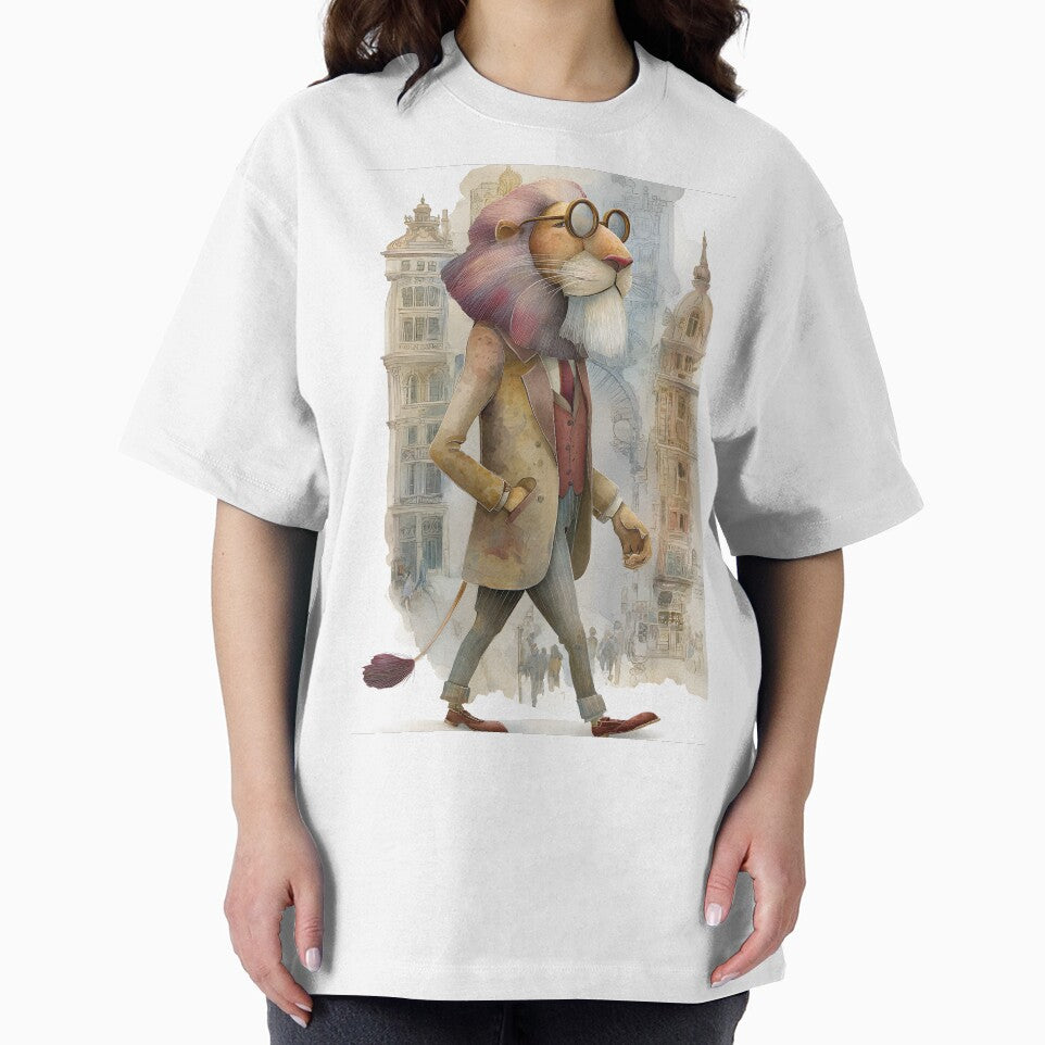 Stylish Lion Walking Through City Streets Elegantly by Artessie