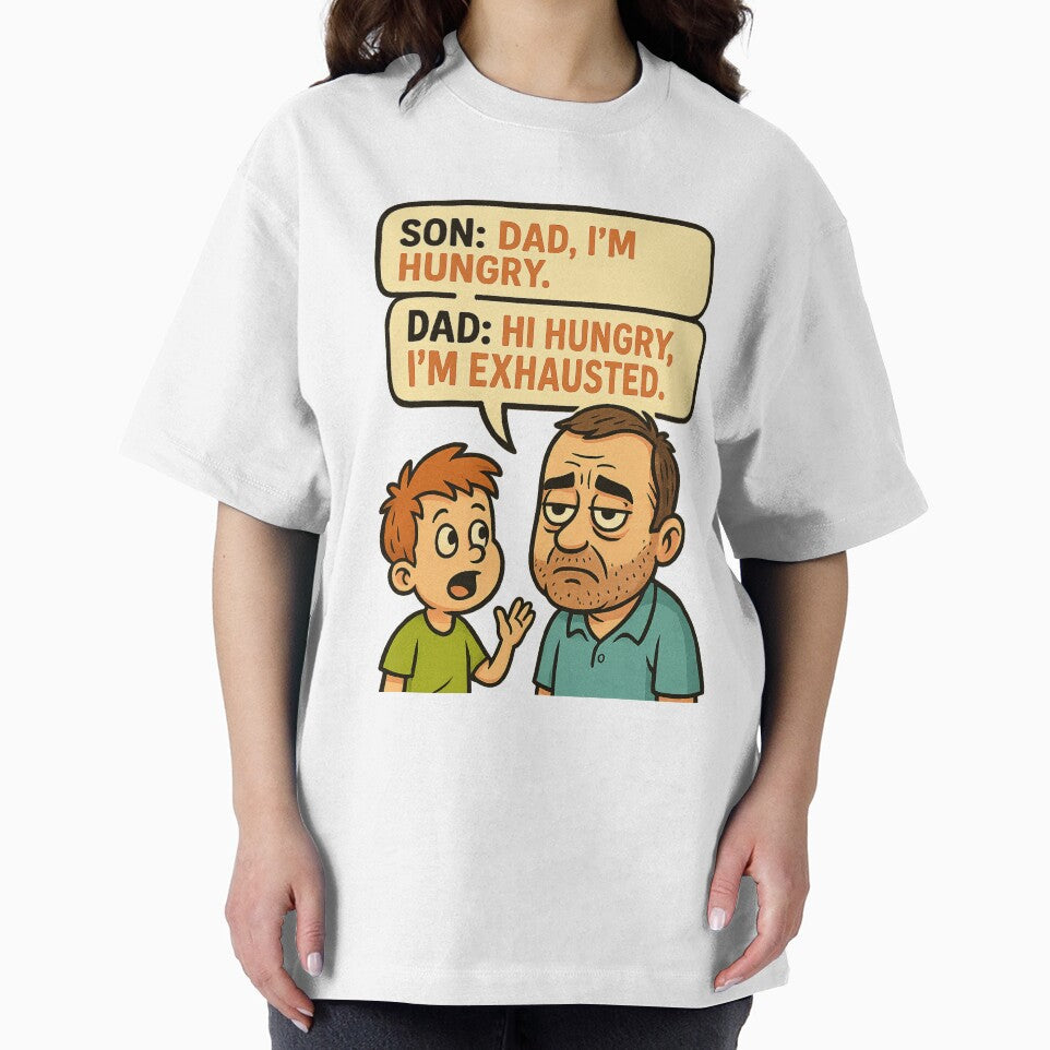 Hi Hungry, I’m Exhausted – Classic Dad Joke Cartoon by Dadding & Debits