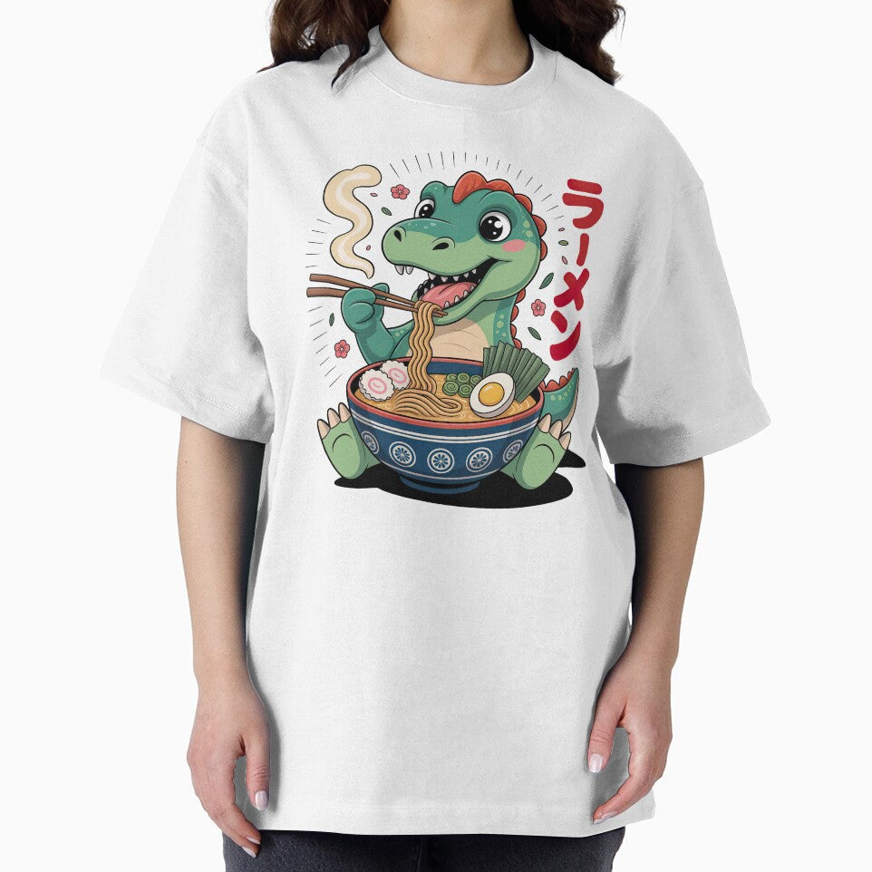 Cartoon Dinosaur, Cartoon Dinosaur Eating Ramen by graphic-genie