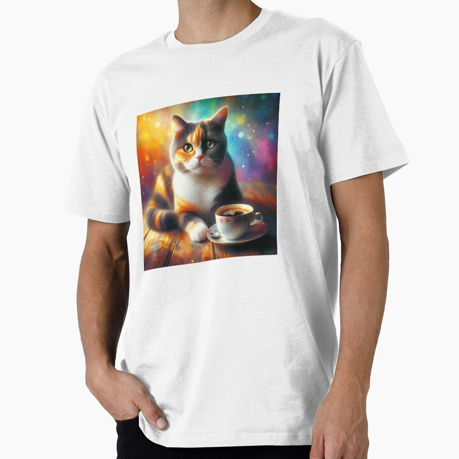 Calico Cat Short Hair drinking coffee by The Coffee Critters