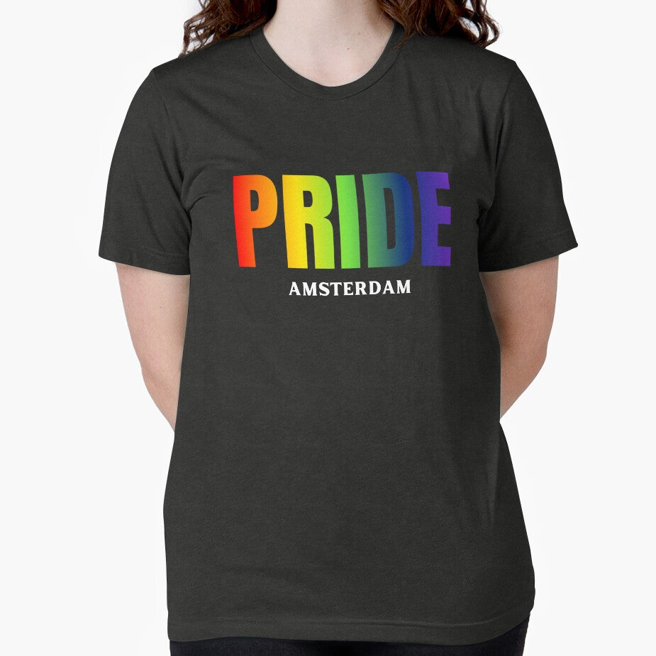 Amsterdam Pride t-shirt, Rainbow color pride LGBTQ graphic t-shirt, Pride unisex t-shirt by PrideBeProud
