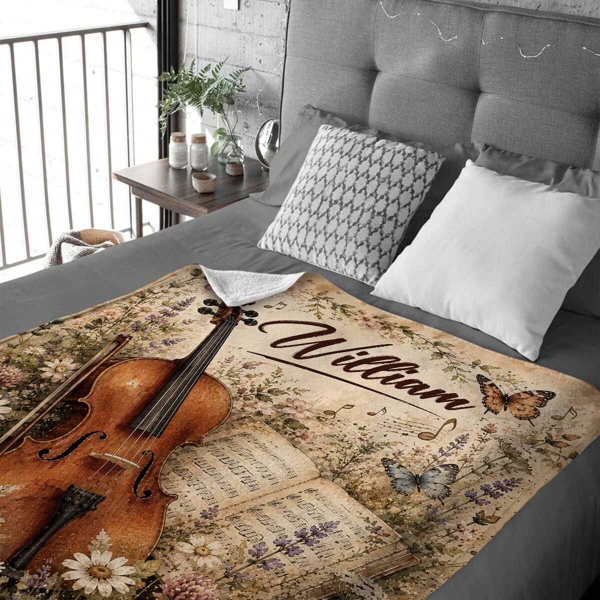 Personalized Cello Blanket, Custom Name Cellist Gift, Cello Player Blanket, Cello Musician Gift, Vintage Floral Cello Throw, Cello Lover Gift