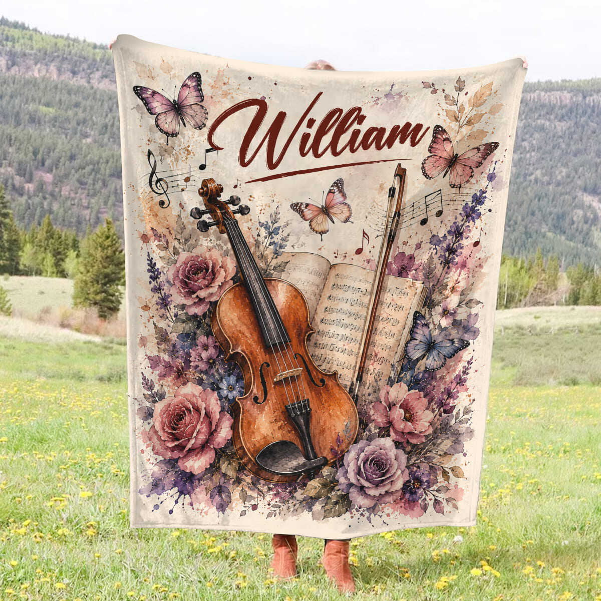 Personalized Violin Blanket, Violin Player Gift, Custom Violinist Gift, Violin Lover Blanket, Violin Music Gift, Violin Teacher Gift