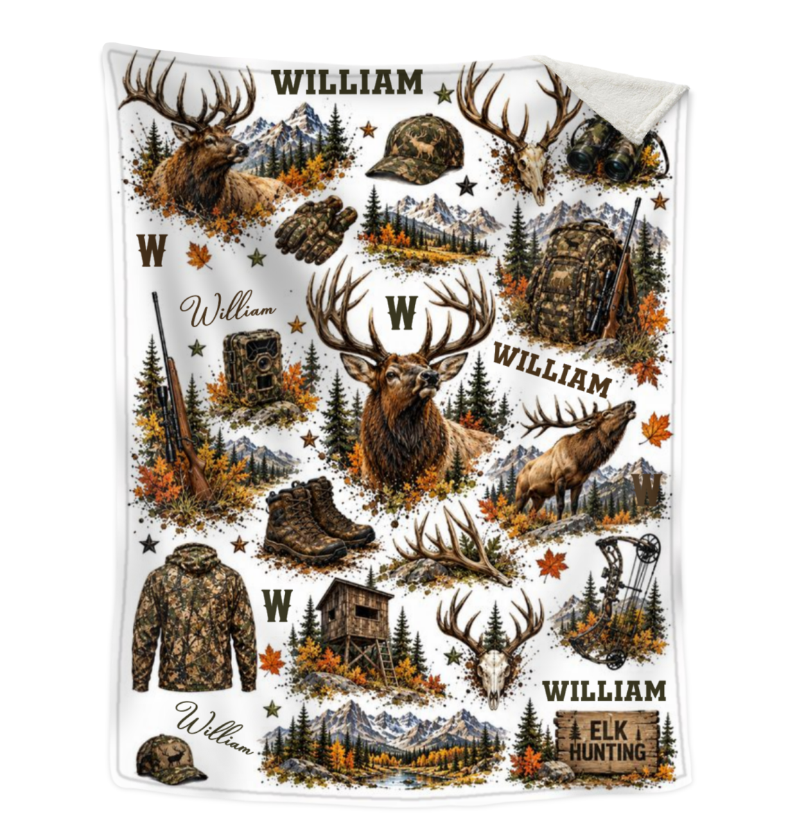 Personalized Elk Hunter Blanket, Elk Hunting Gift, Hunting Gift for Him, Outdoor Cabin Decor, Hunter Christmas Gift
