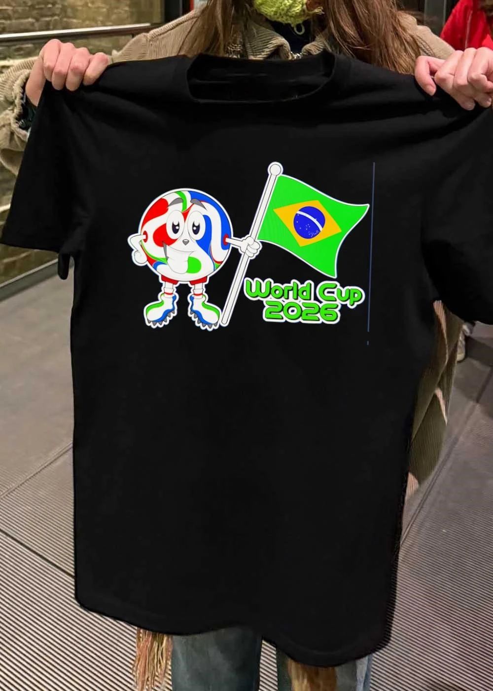 Dads Cartoons Mascot Holding Brazil Flag World Cup 2026 T-Shirt