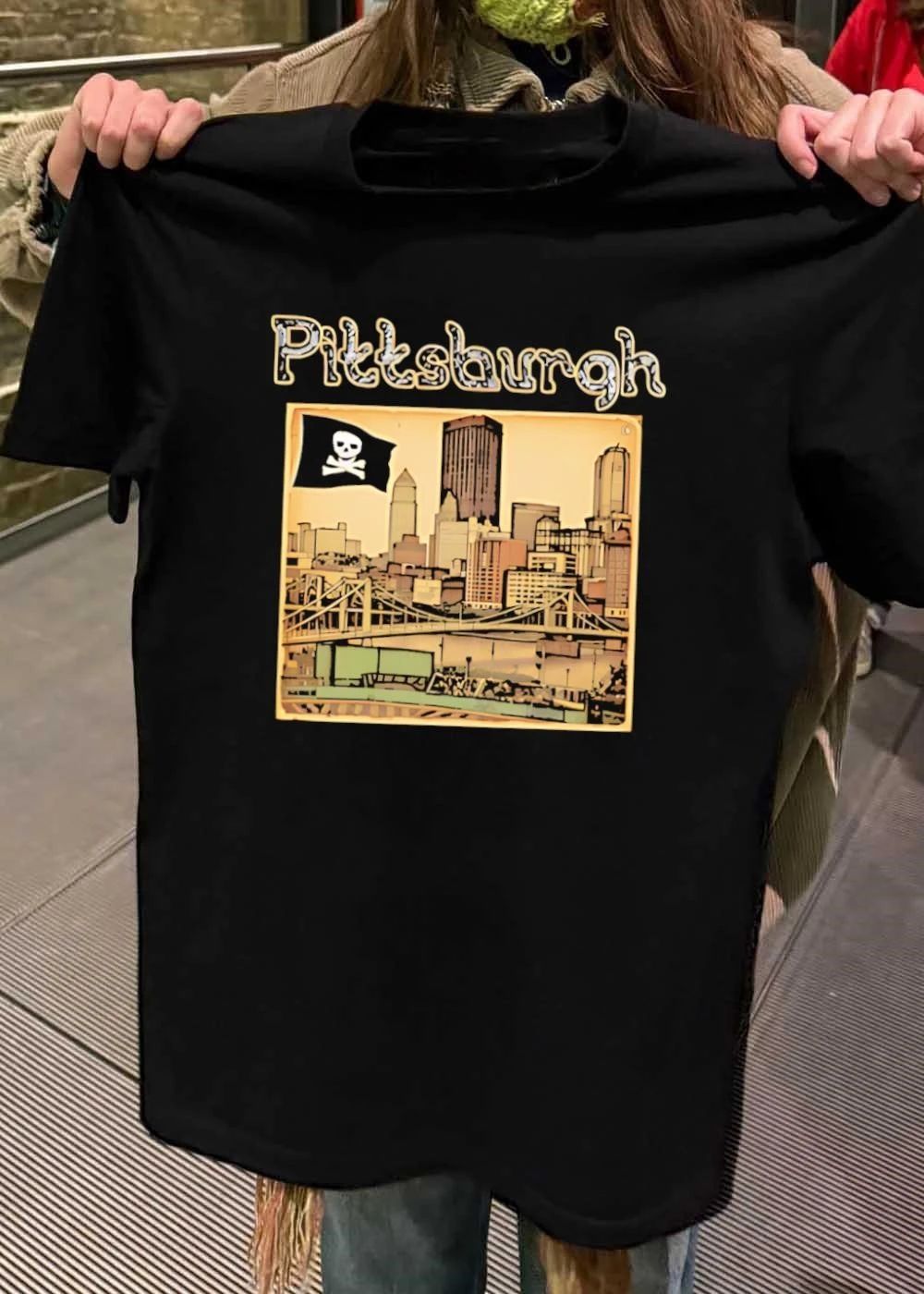 Pittsburgh Pirates Skyline with Jolly Roger Flag Graphic shirt