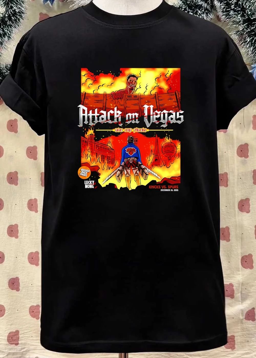 Lucky Mong Attack on Vegas NBA Cup Finals Knicks vs Spurs Shirt