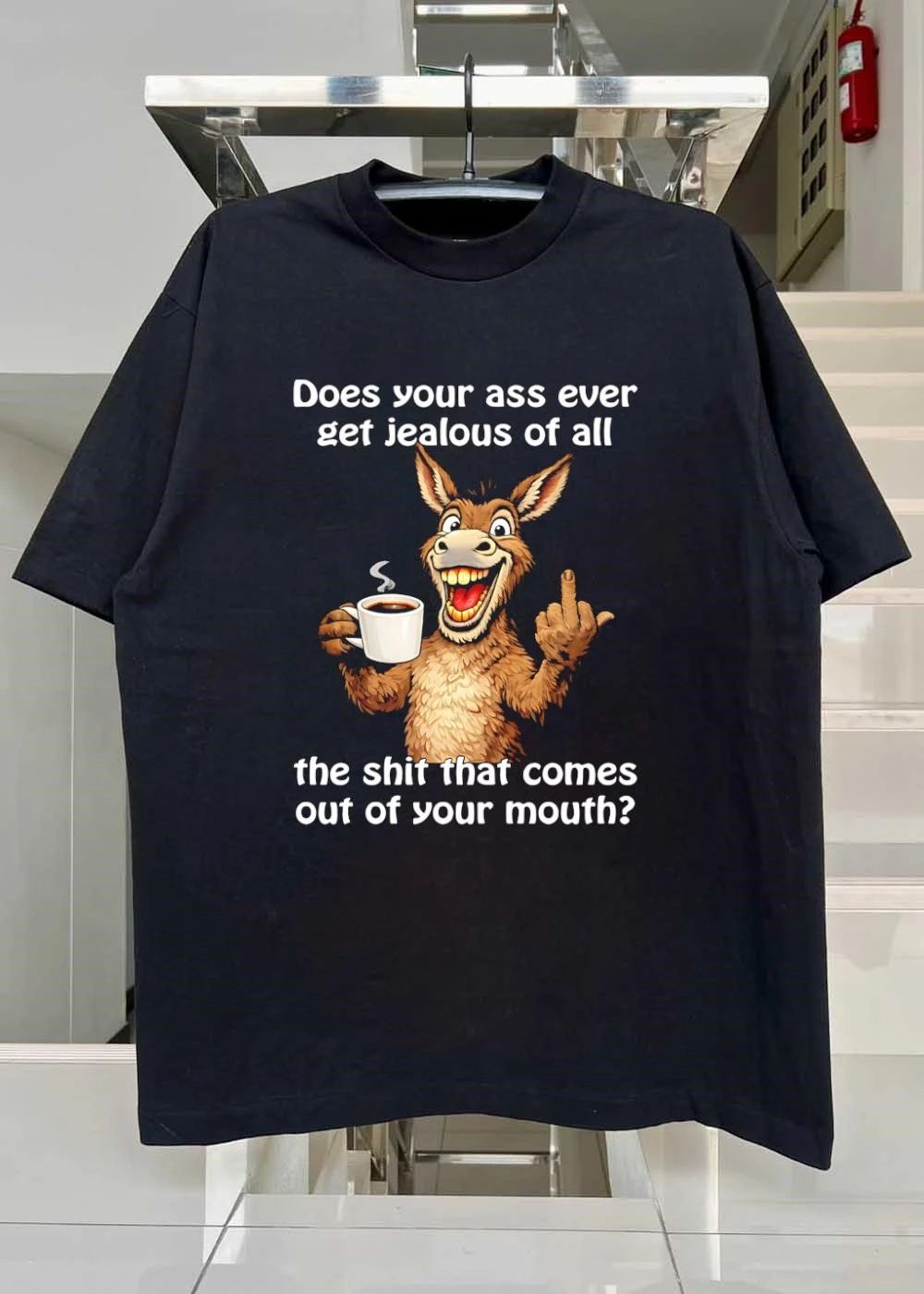 Funny Donkey Middle Finger Coffee Cup Sarcastic Ass Jealous Mouth Quote Shirt