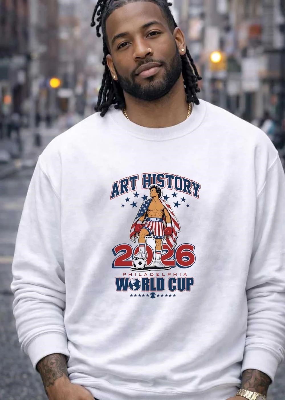 Rocky Balboa Standing on Soccer Ball Philadelphia 2026 Art History World Cup Shirt