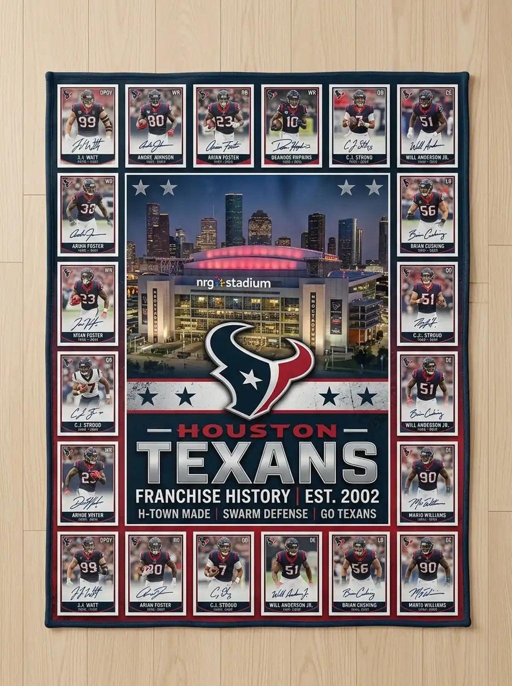 Houston Texans NRG Stadium H Town Made Legends Facsimile Signatures Fleece Throw Blanket