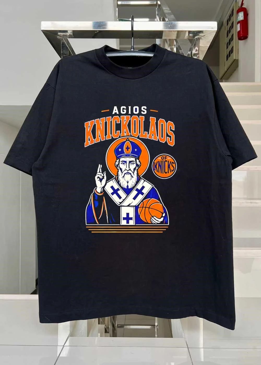 Agios Knickolaos of Knicks New York Basketball T-Shirt