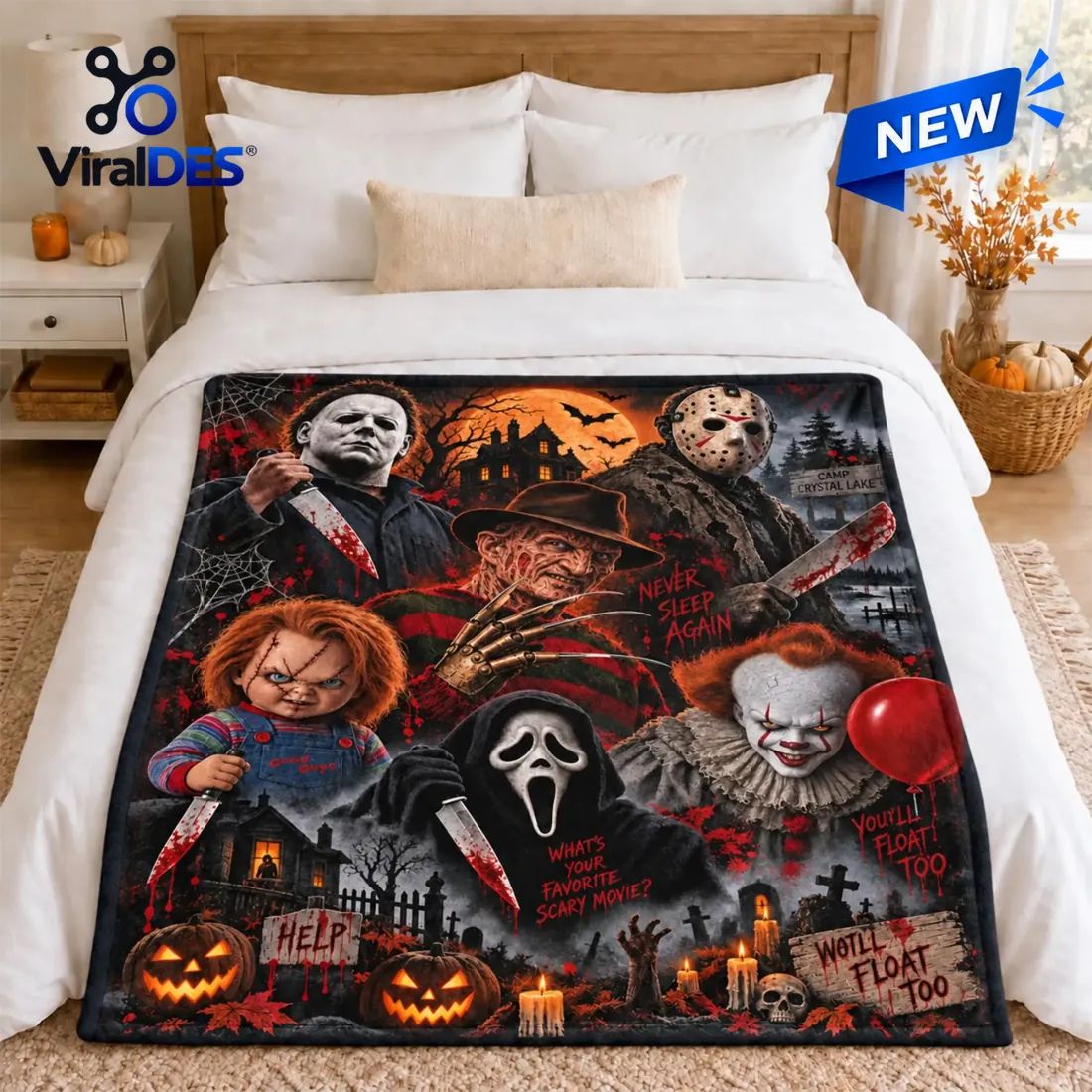 Horror Movie Icons Halloween Fleece Throw Blanket