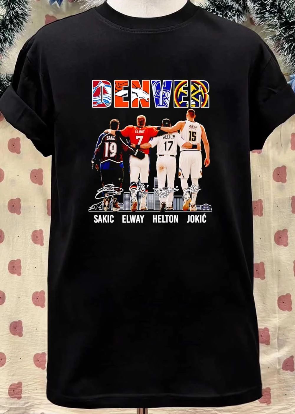 Denver Avalanche Broncos Rockies Nuggets Joe Sakic John Elway Todd Helton Nikola Jokic Signatures Skyline shirt