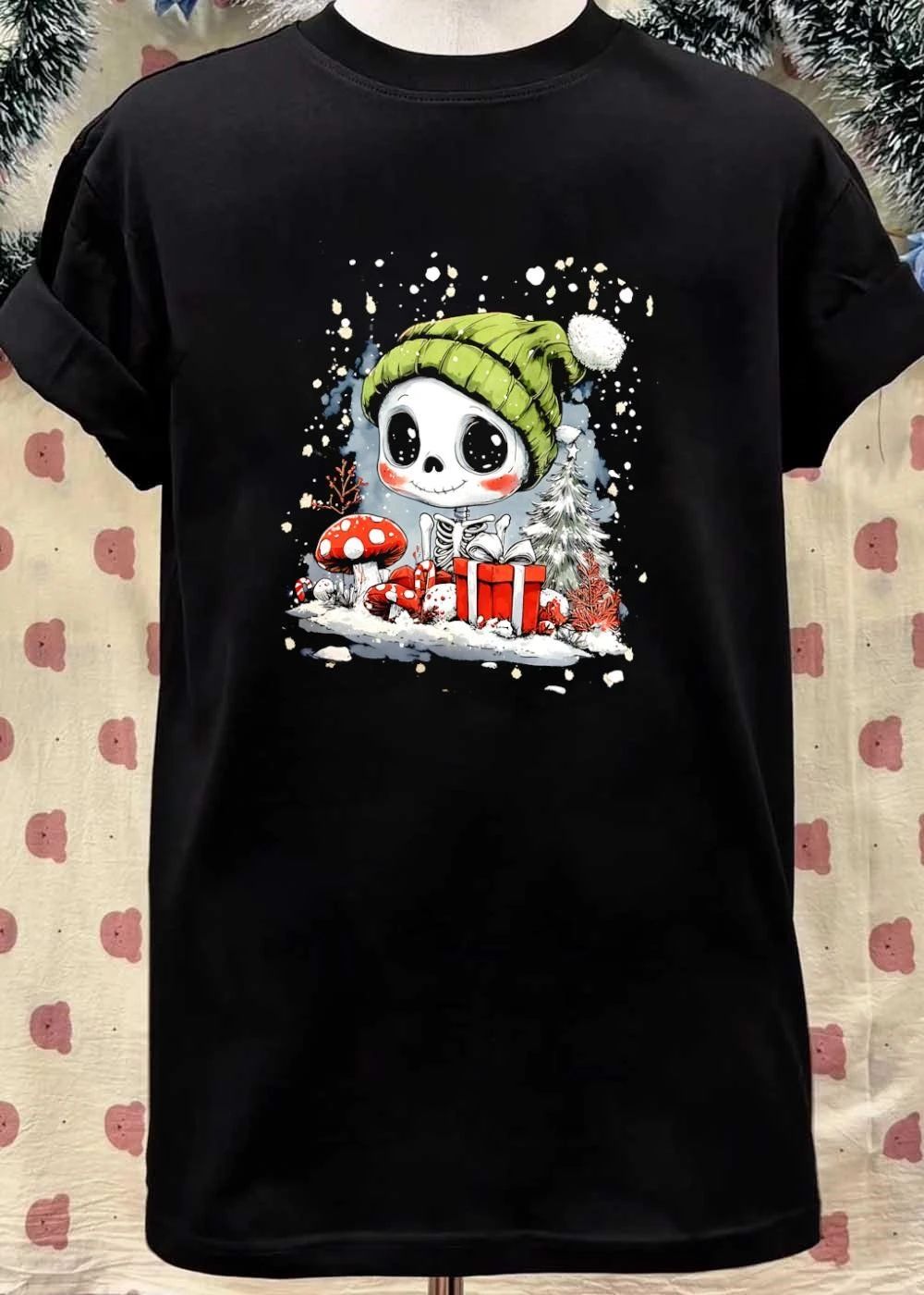 Cozy Winter Vibes Cute Skeleton Celebrating Christmas Holiday T-Shirt
