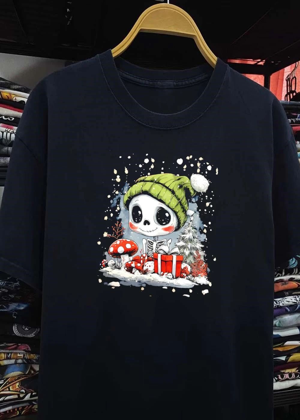 Cozy Winter Vibes Cute Skeleton Celebrating Christmas Holiday T-Shirt
